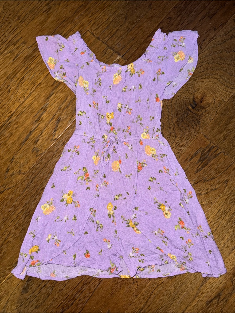 eyelash couture Lavender Floral Tie-Waist Casual Dress with Yellow Blooms